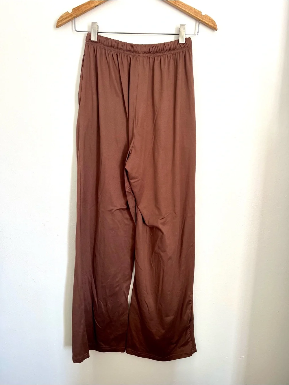 Brown Wide Leg Lounge Pants XS Soft Minimalist Drawstring Pants - Picture 5 of 5